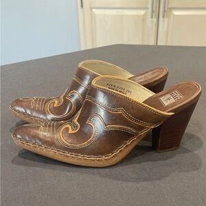 Frye Women's Brown Leather Heeled Mules